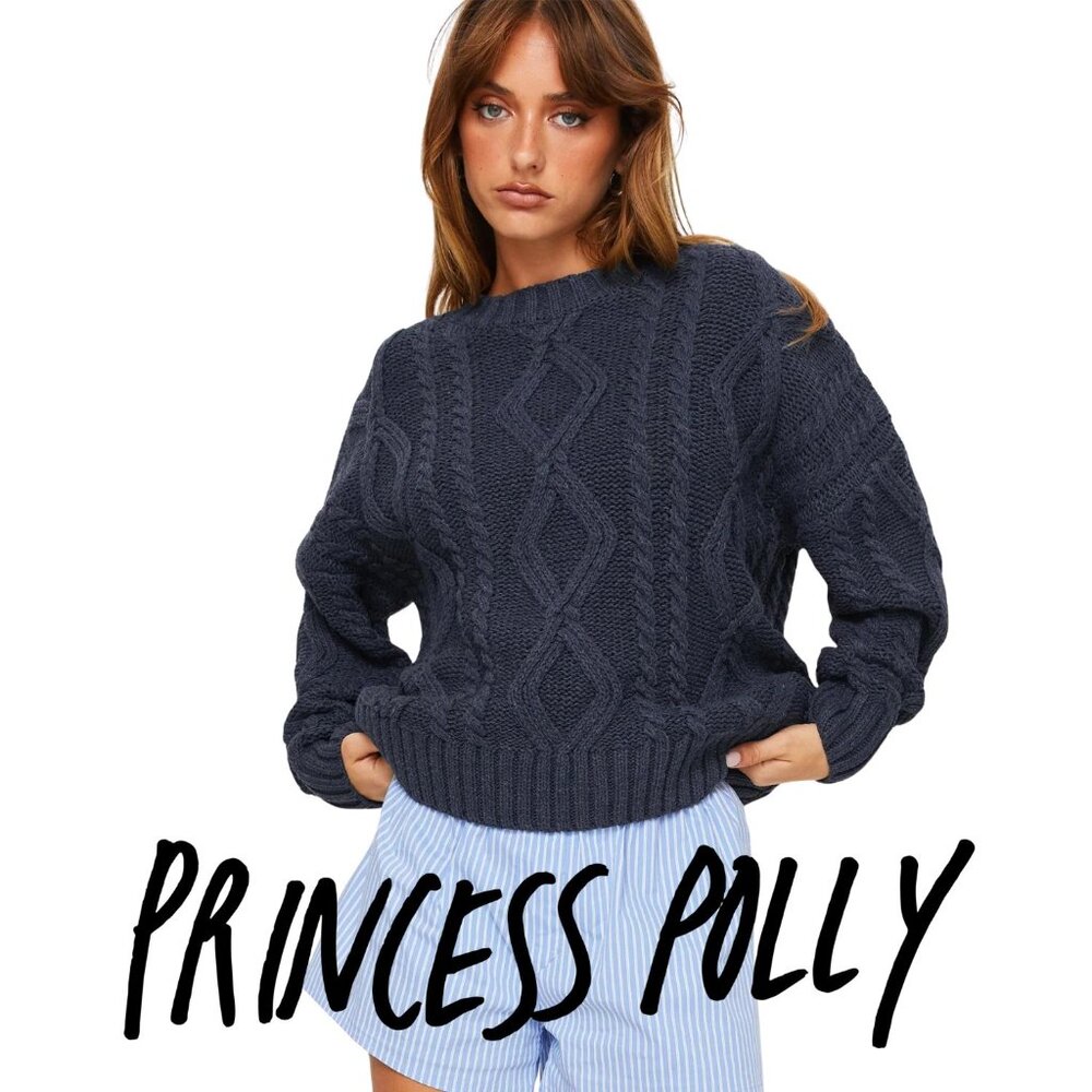 Princess Polly women’s Blue Cable Knit Sweater